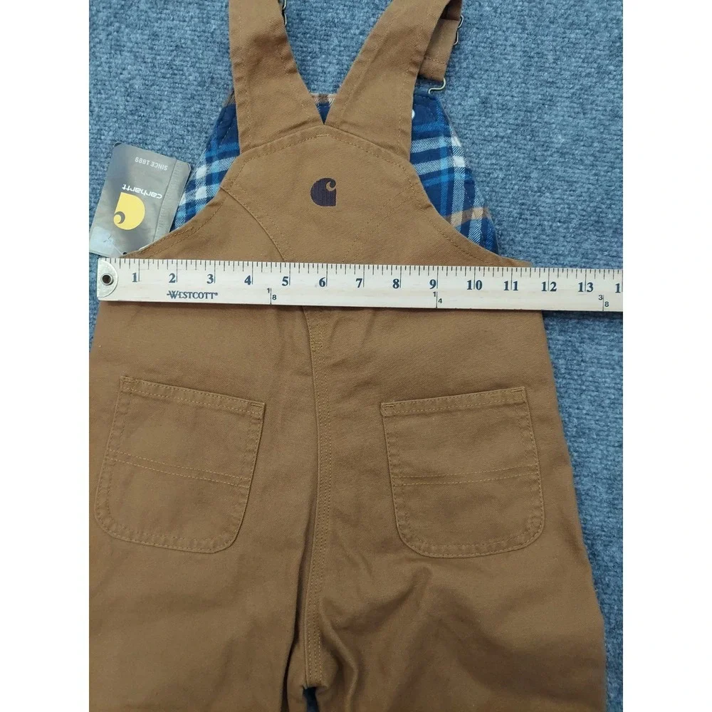 Carhartt Overalls Toddler 3T Brown Duck Canvas Flannel Lined Bib Double Knee